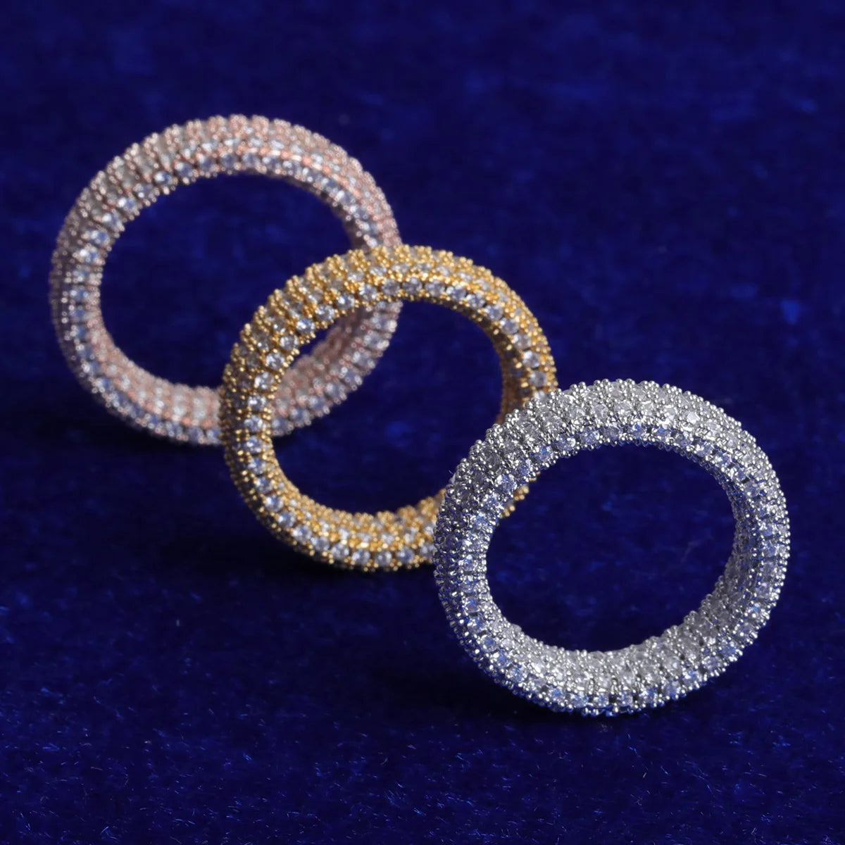 Mens Iced Out Ring, standing spaced, Gold, Silver, Rose Gold