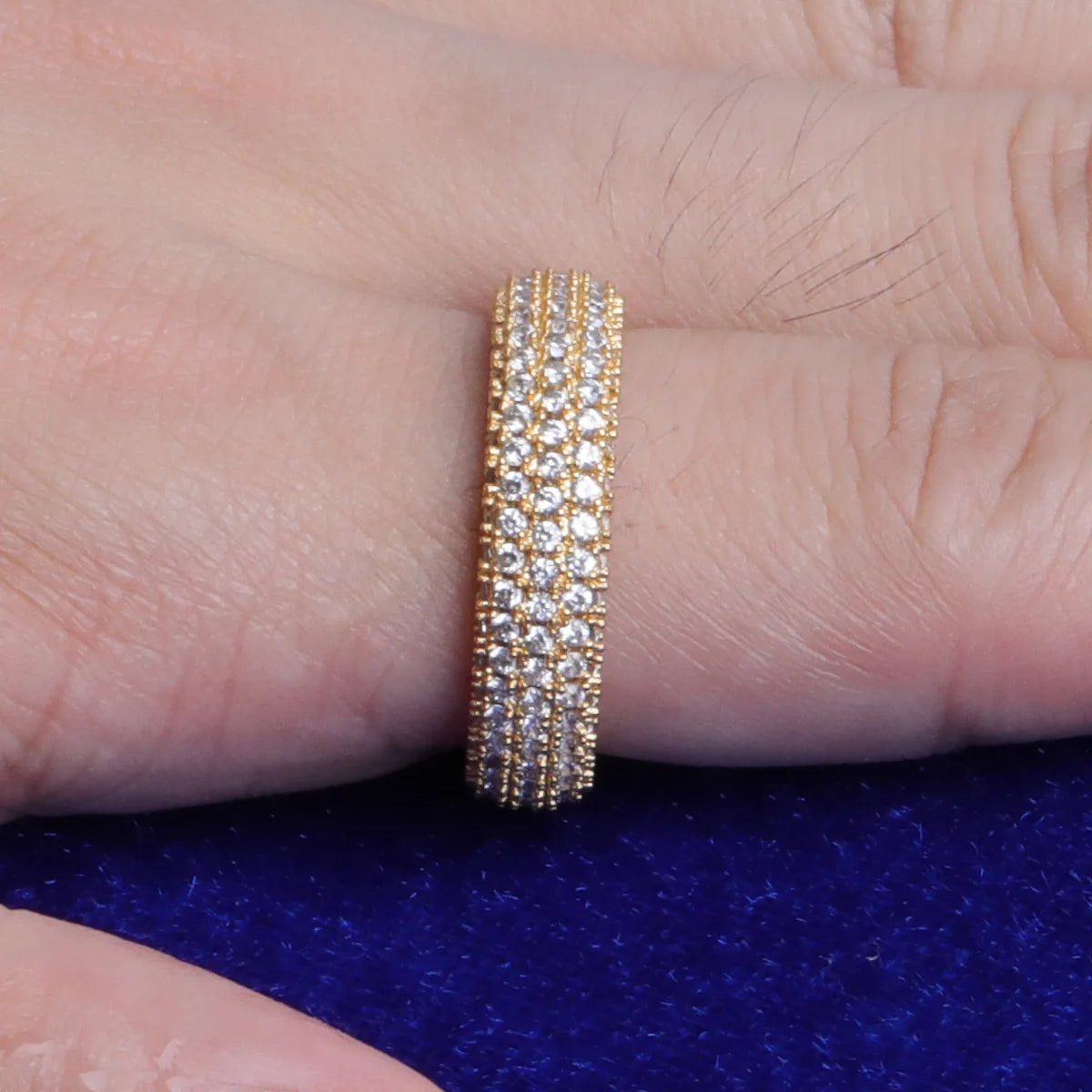 Mens Iced Out Ring, 1 on finger, Gold iced out wedding band