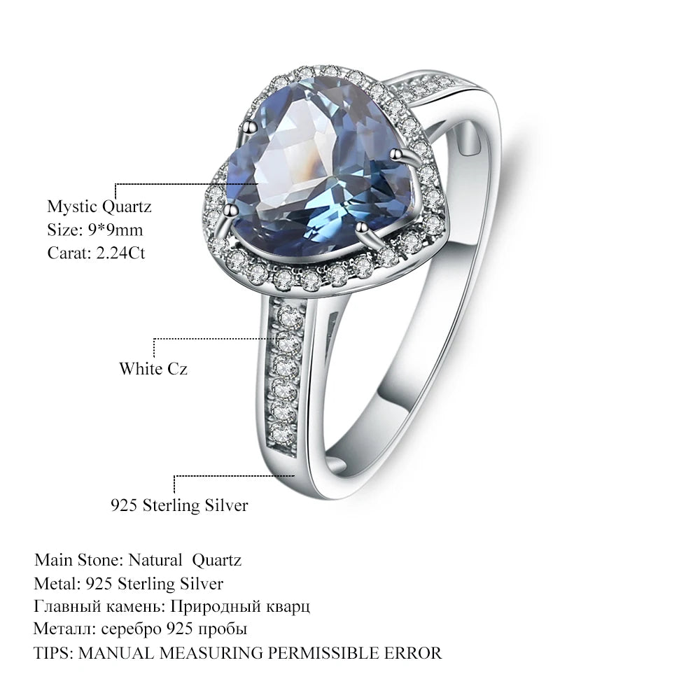 Sterling Silver Heart Shape Gemstone Rings
