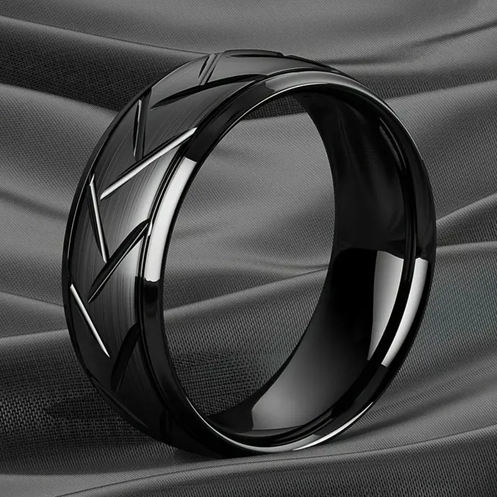 Black Stainless Steel Groove Ring