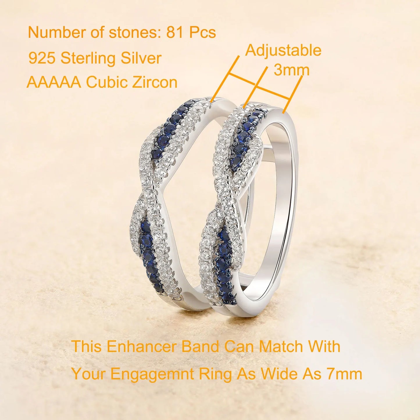 925 Sterling Silver Black Blue White 5A Grade Cubic Zircon Ring