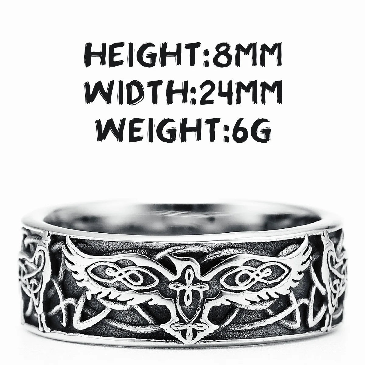 Phoenix Totem Ring Stainless Steel description of Hight, width, and weight