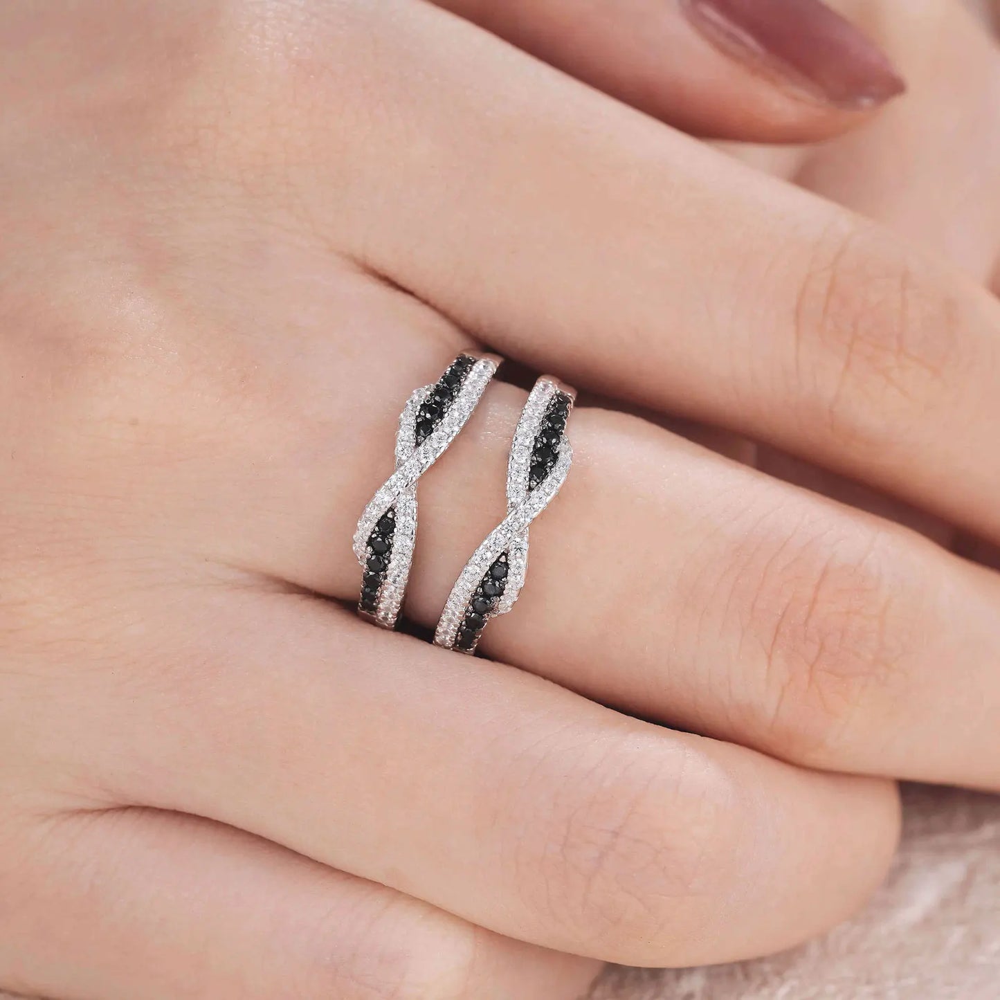 925 Sterling Silver Black Blue White 5A Grade Cubic Zircon Ring