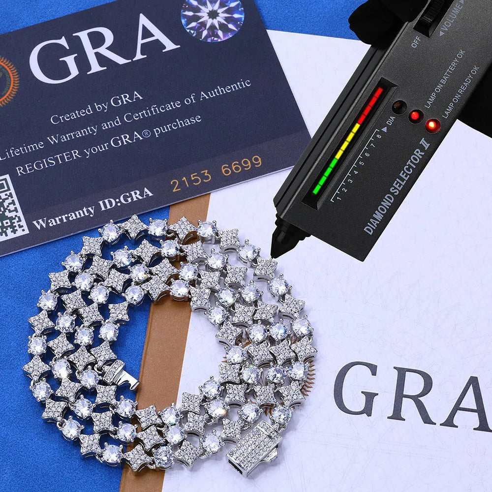 GRA certificate Moissanite Silver star tennis chain white Moissanite stones being tested