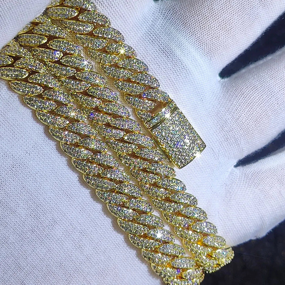 Gold Iced out Cuban chain diagonal on glove