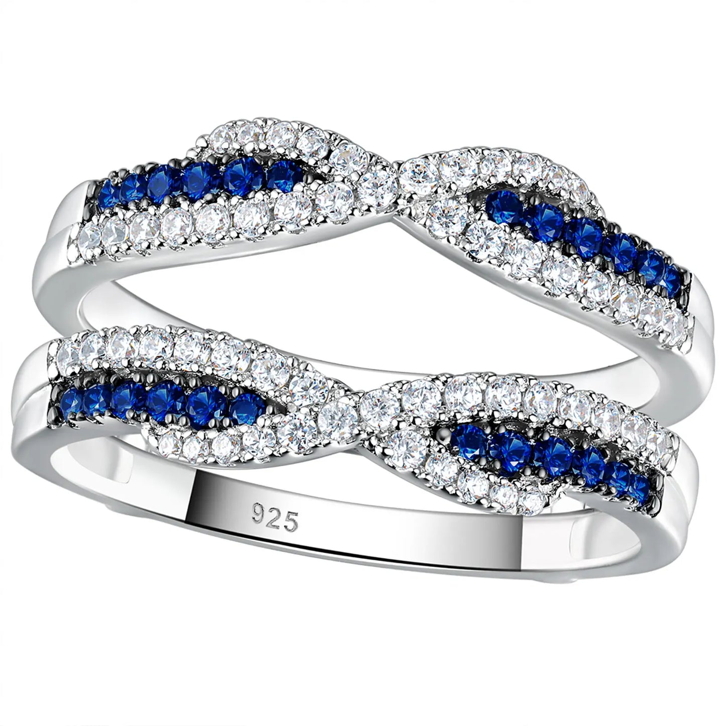 925 Sterling Silver Black Blue White 5A Grade Cubic Zircon Ring