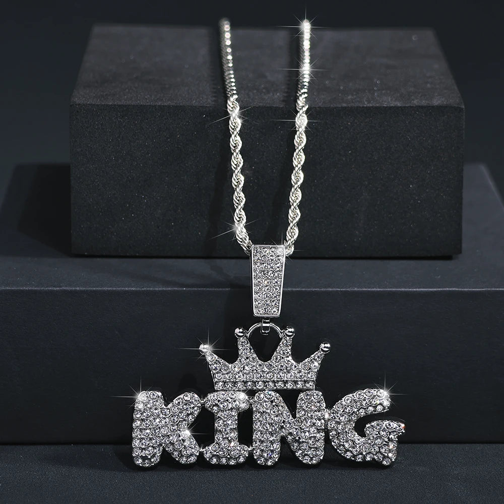 King pendant with chain full view on pedestal silver