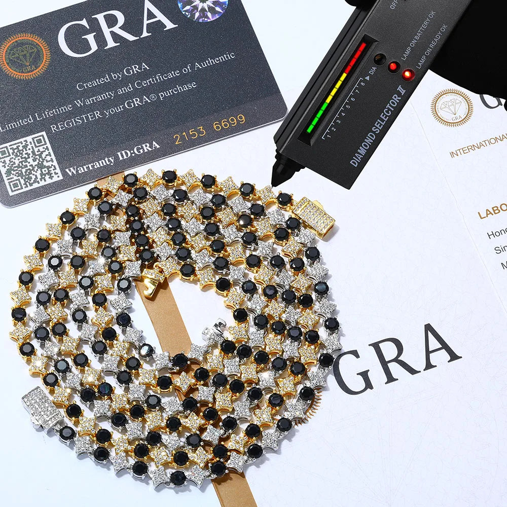 GRA certificate Moissanite gold star tennis chain black Moissanite stones being tested