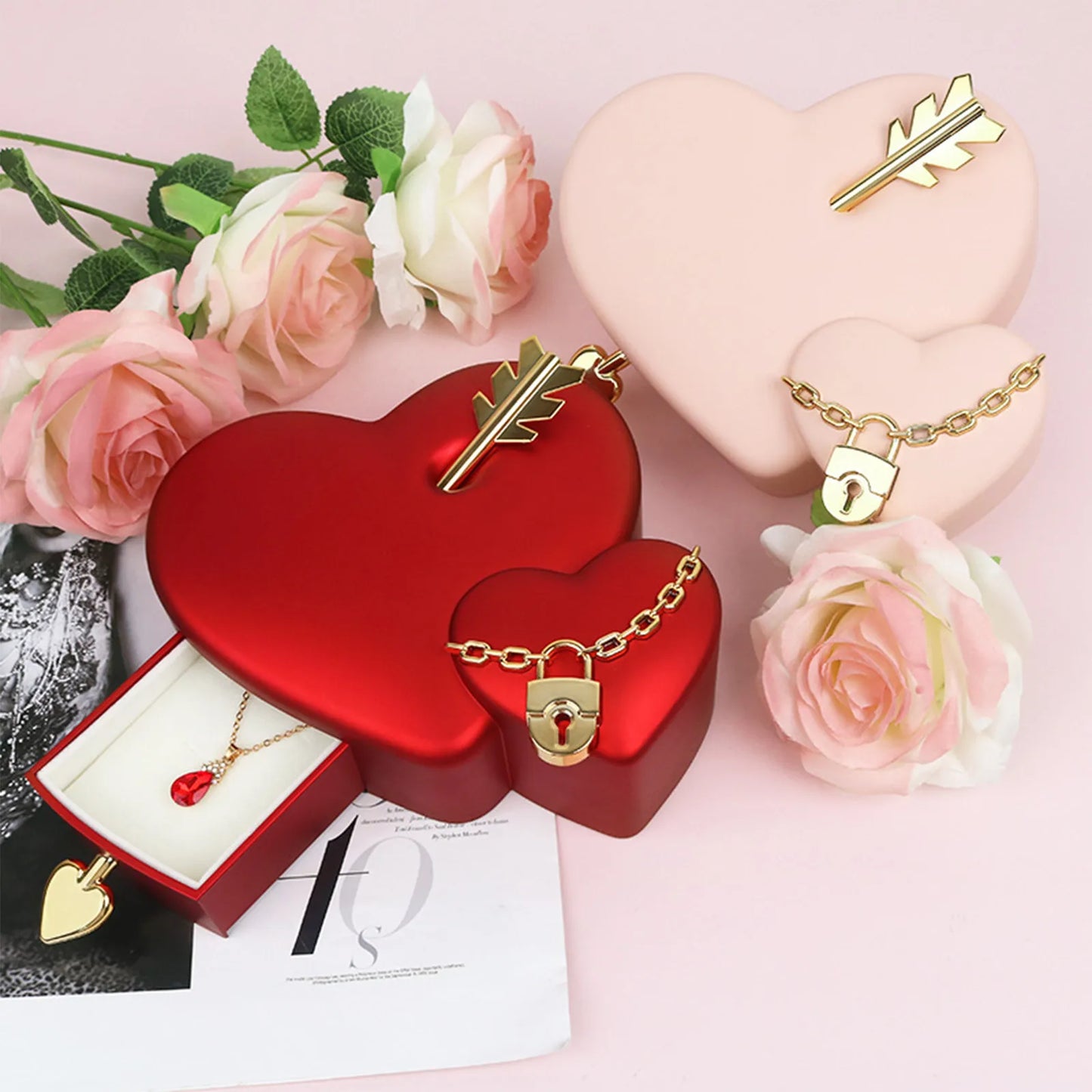 One Arrow Two Hearts Eternal Rose Jewelry Box