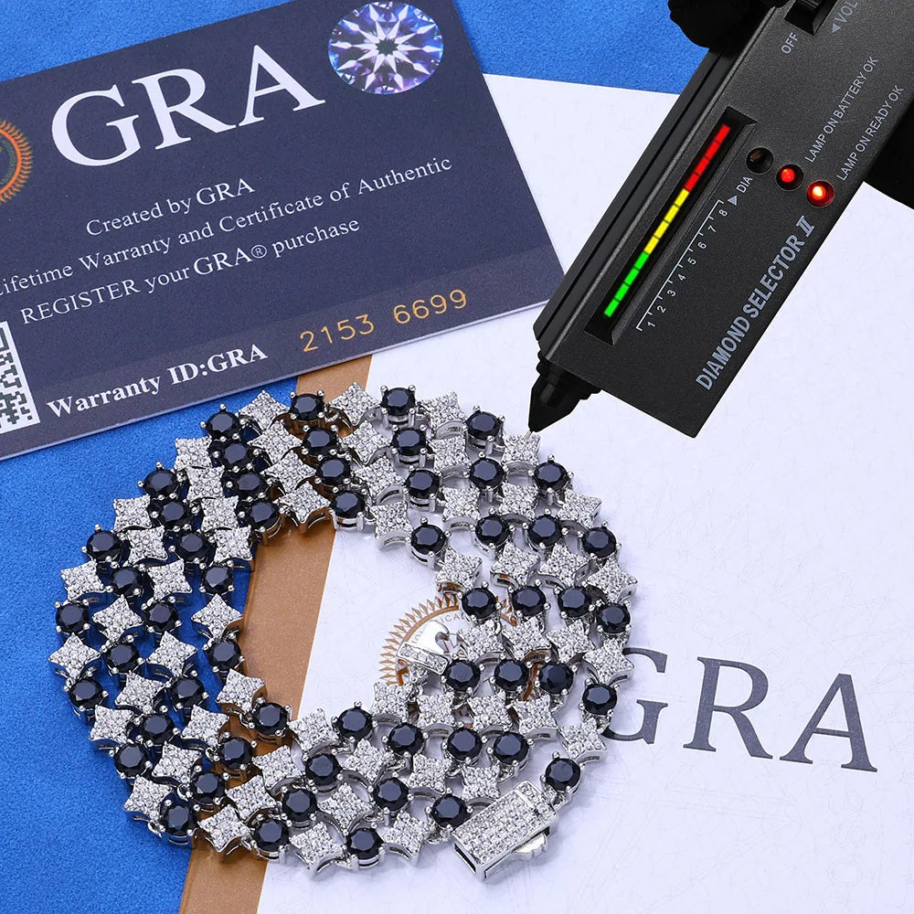 GRA certificate Moissanite star tennis chain black Moissanite stones being tested