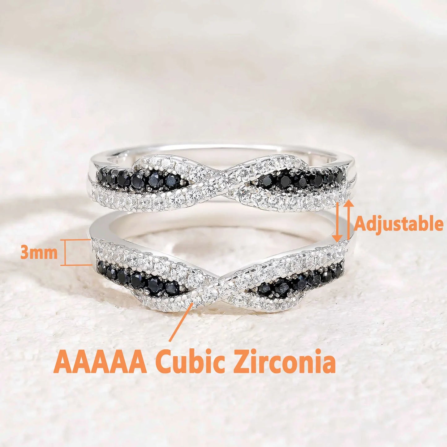 925 Sterling Silver Black Blue White 5A Grade Cubic Zircon Ring