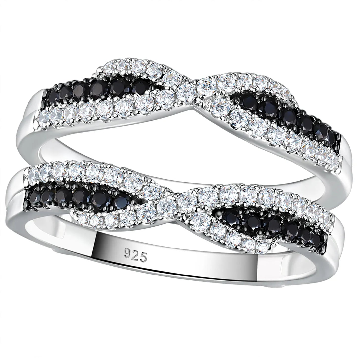 925 Sterling Silver Black Blue White 5A Grade Cubic Zircon Ring