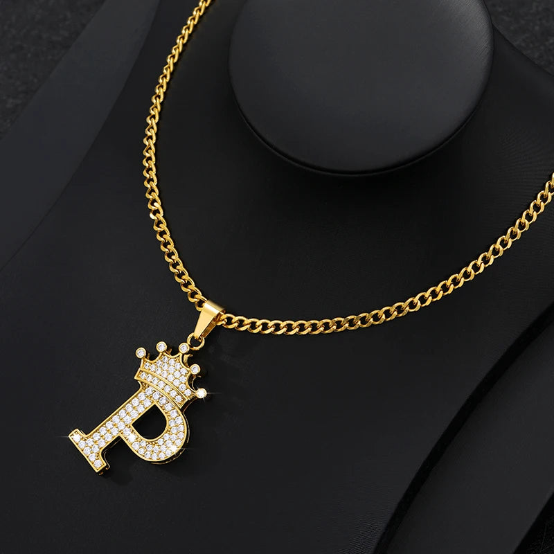 Zircon Crown Letter Necklace
