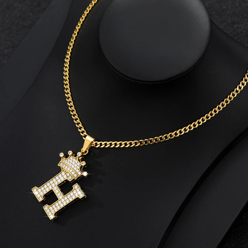 Zircon Crown Letter Necklace