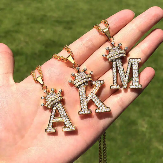 Zircon Crown Letter Necklace