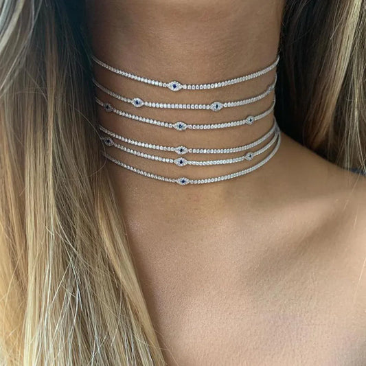 Evil Eye Tennis Choker Rhinestone Necklace