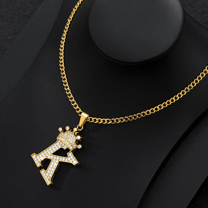 Zircon Crown Letter Necklace