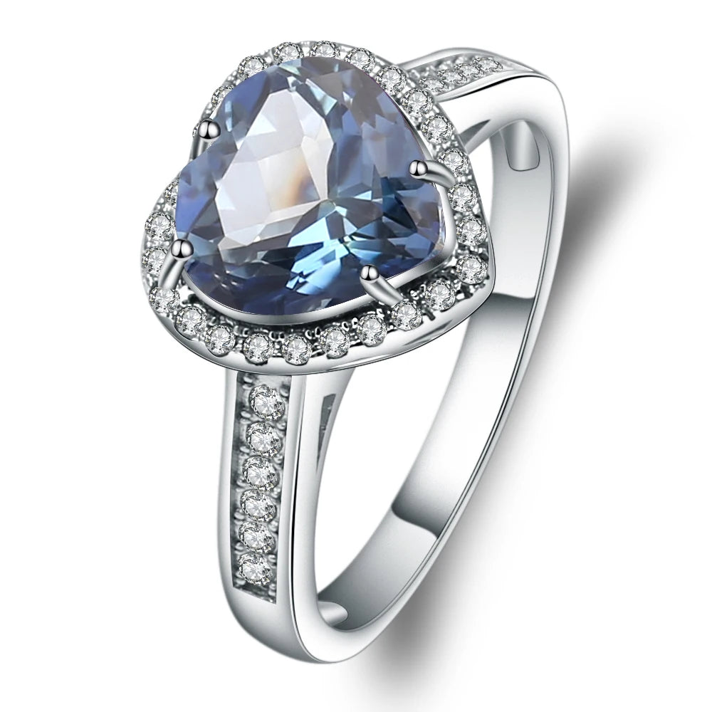 Sterling Silver Heart Shape Gemstone Rings