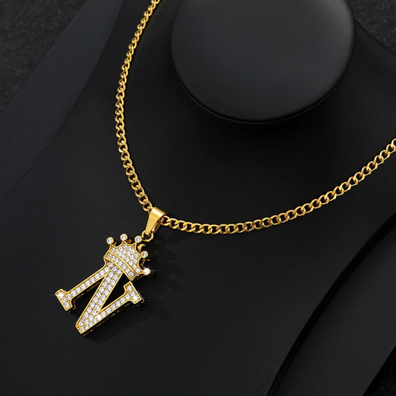 Zircon Crown Letter Necklace