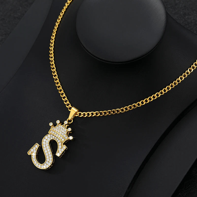 Zircon Crown Letter Necklace