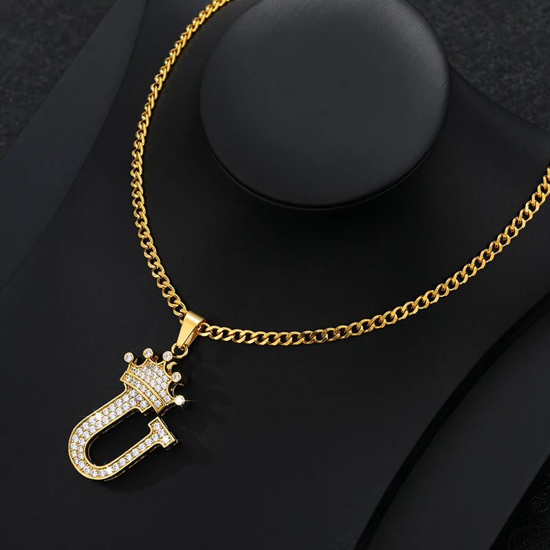 Zircon Crown Letter Necklace