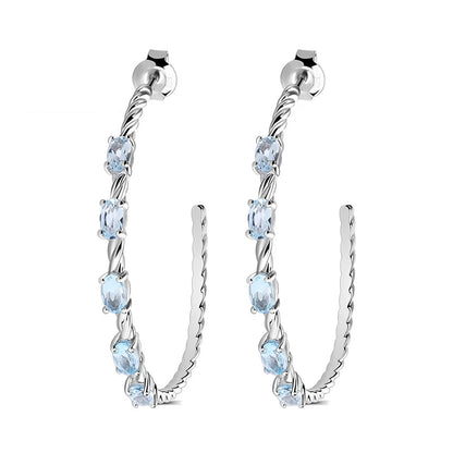 Oval Natural Sky Blue Topaz Gemstone Hoop Earrings