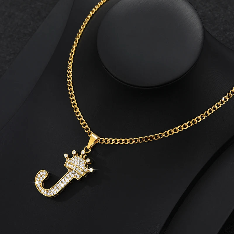 Zircon Crown Letter Necklace