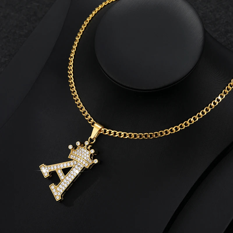 Zircon Crown Letter Necklace