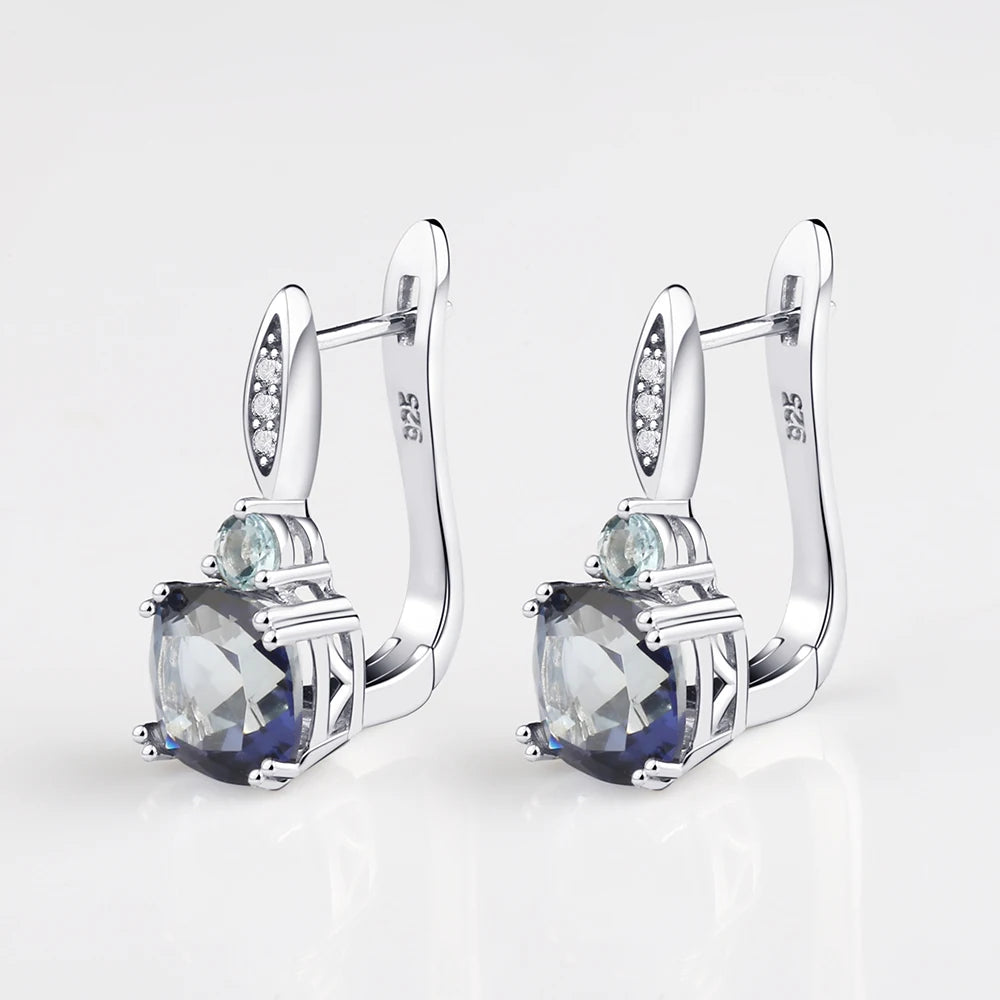 Natural Iolite & Blue Mystic Quartz Clip Earrings