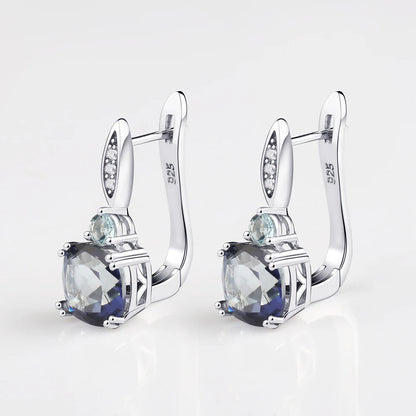 Natural Iolite & Blue Mystic Quartz Clip Earrings