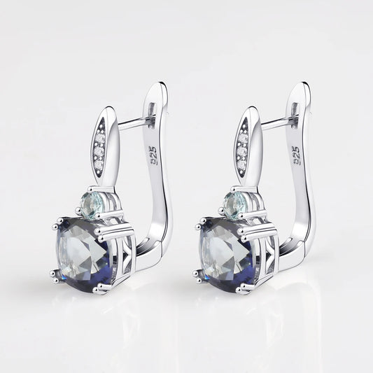Natural Iolite & Blue Mystic Quartz Clip Earrings