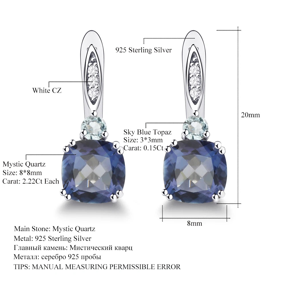 Natural Iolite & Blue Mystic Quartz Clip Earrings