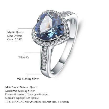 Sterling Silver Heart Shape Gemstone Rings
