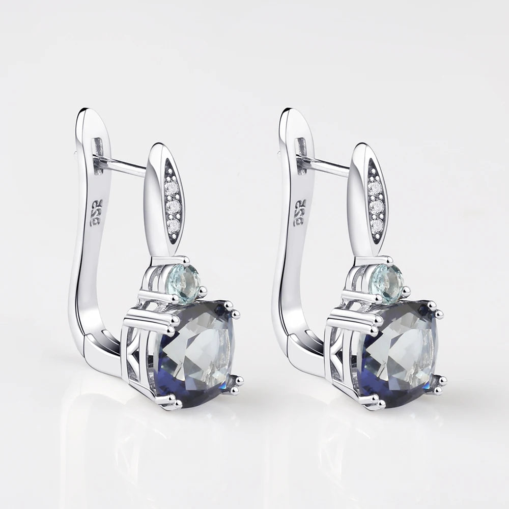 Natural Iolite & Blue Mystic Quartz Clip Earrings