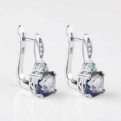 Natural Iolite & Blue Mystic Quartz Clip Earrings