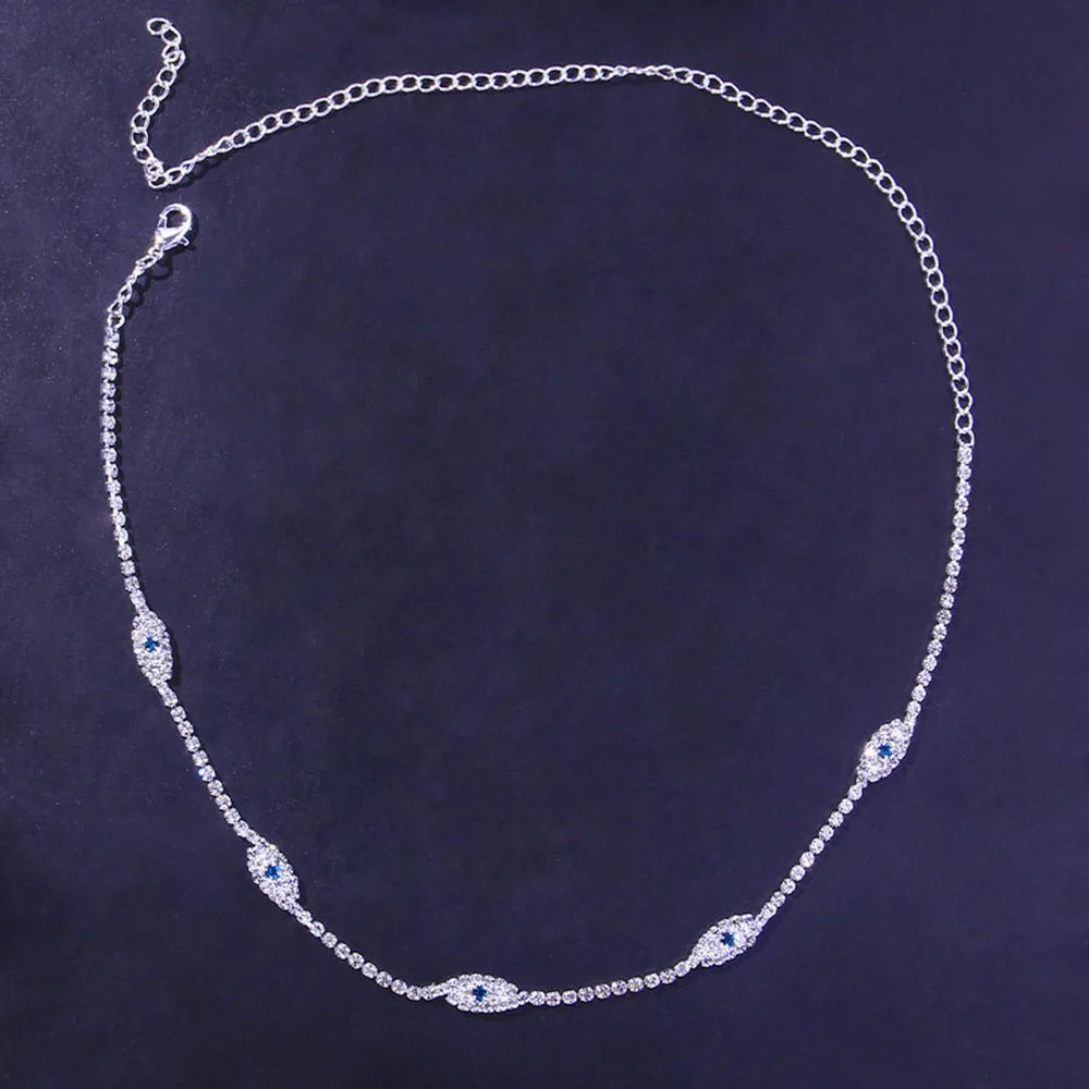 Evil Eye Tennis Choker Rhinestone Necklace