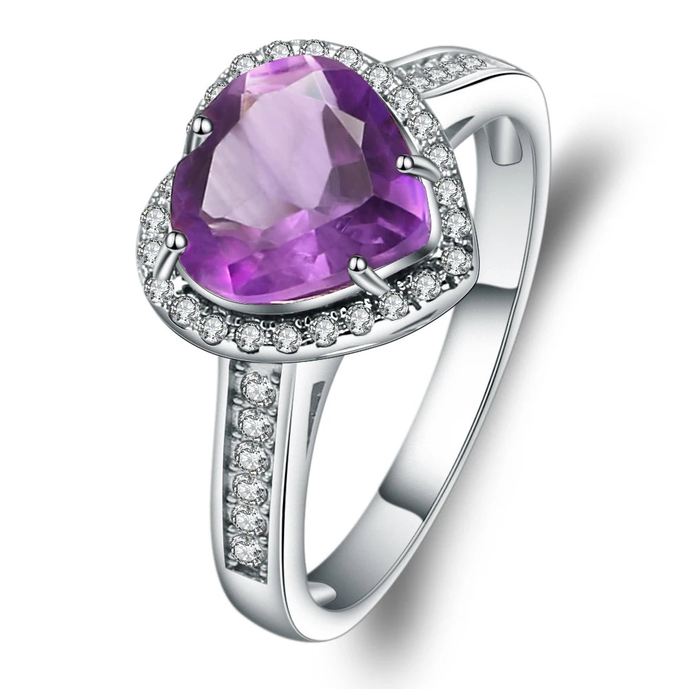 Sterling Silver Heart Shape Gemstone Rings