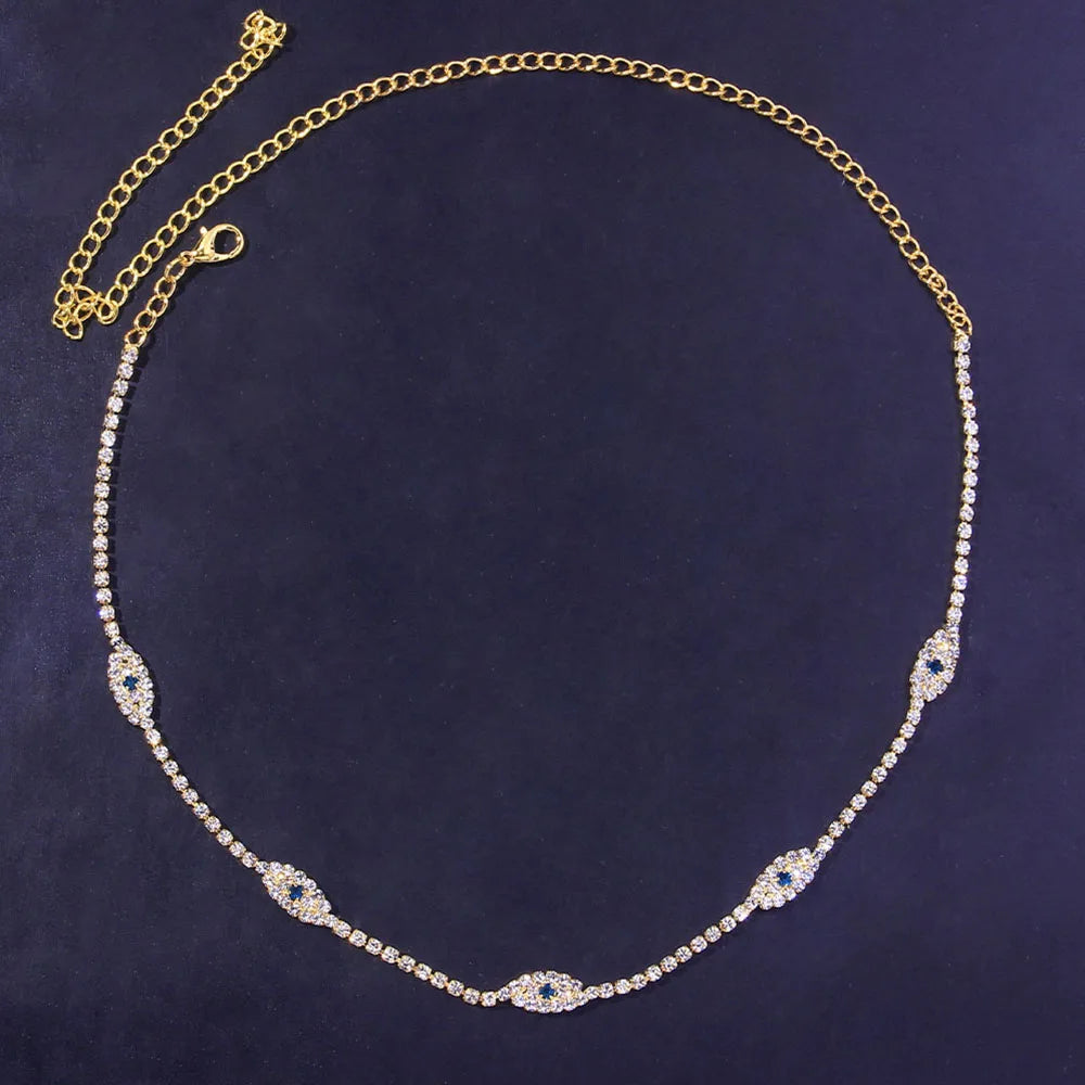 Evil Eye Tennis Choker Rhinestone Necklace