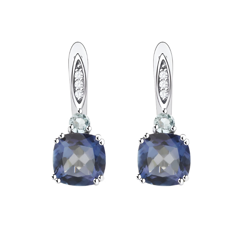 Natural Iolite & Blue Mystic Quartz Clip Earrings