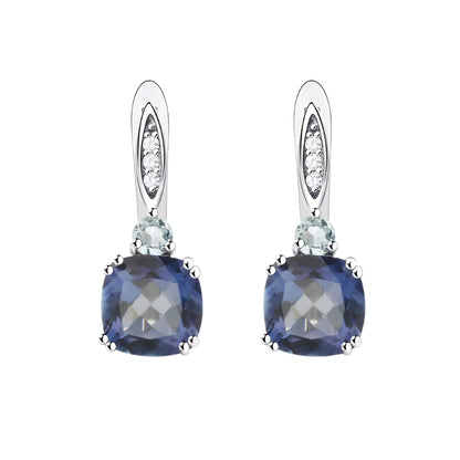Natural Iolite & Blue Mystic Quartz Clip Earrings