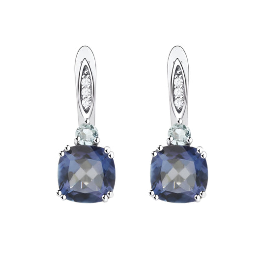 Natural Iolite & Blue Mystic Quartz Clip Earrings