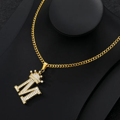 Zircon Crown Letter Necklace