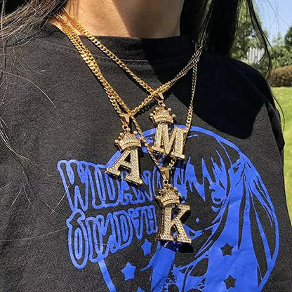 Zircon Crown Letter Necklace
