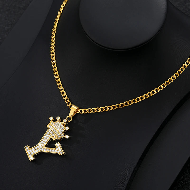 Zircon Crown Letter Necklace