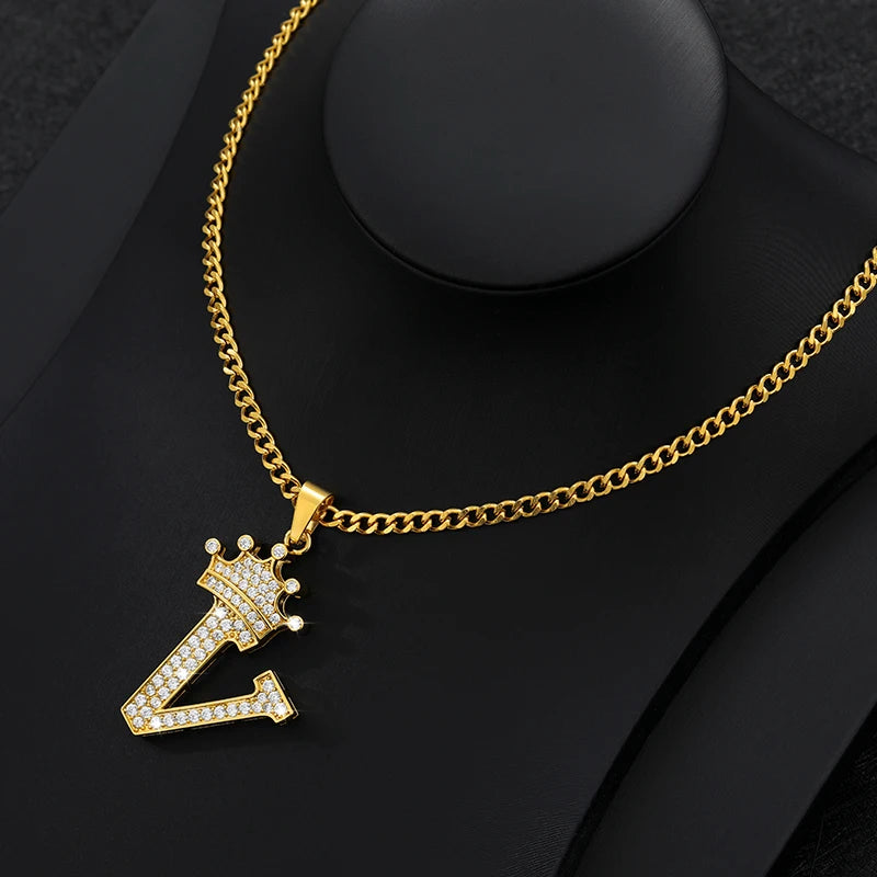 Zircon Crown Letter Necklace