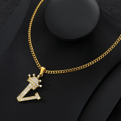 Zircon Crown Letter Necklace