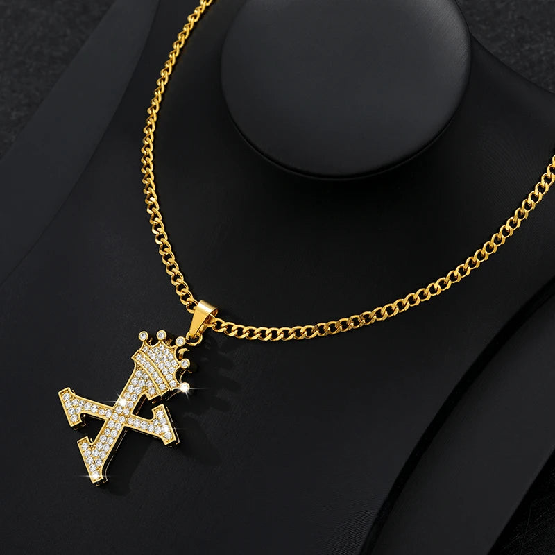 Zircon Crown Letter Necklace