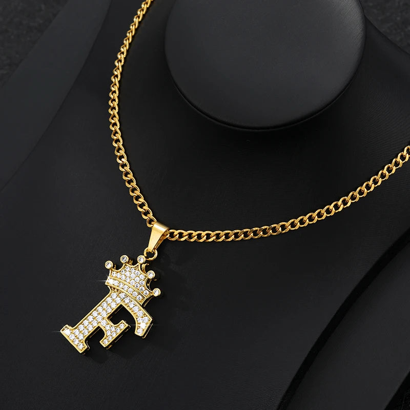 Zircon Crown Letter Necklace