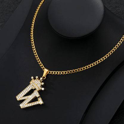 Zircon Crown Letter Necklace
