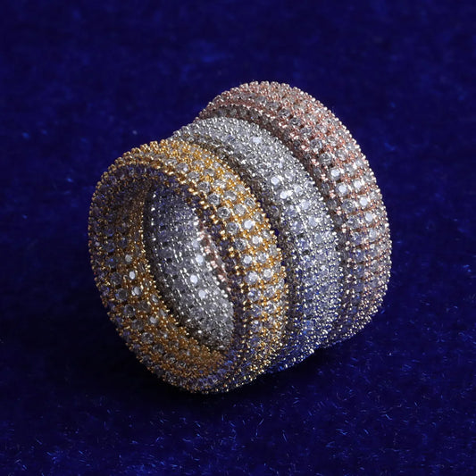 Mens Iced Out Ring, 3 Side View, Gold, Silver, Rose Gold